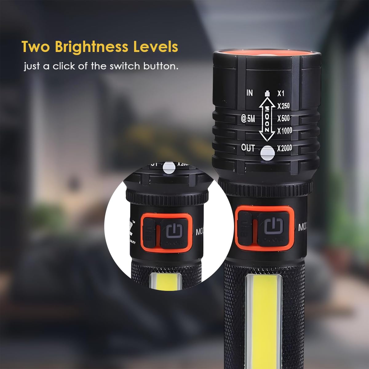 Rechargeable Flashlight – 10000 Lumen High Power LED Torch, 1200M Long Beam, USB-C Charging, 10+ Hours Runtime, Adjustable Zoom Light for Camping, Hiking, Emergency, Outdoor Use (Black -M035-C)