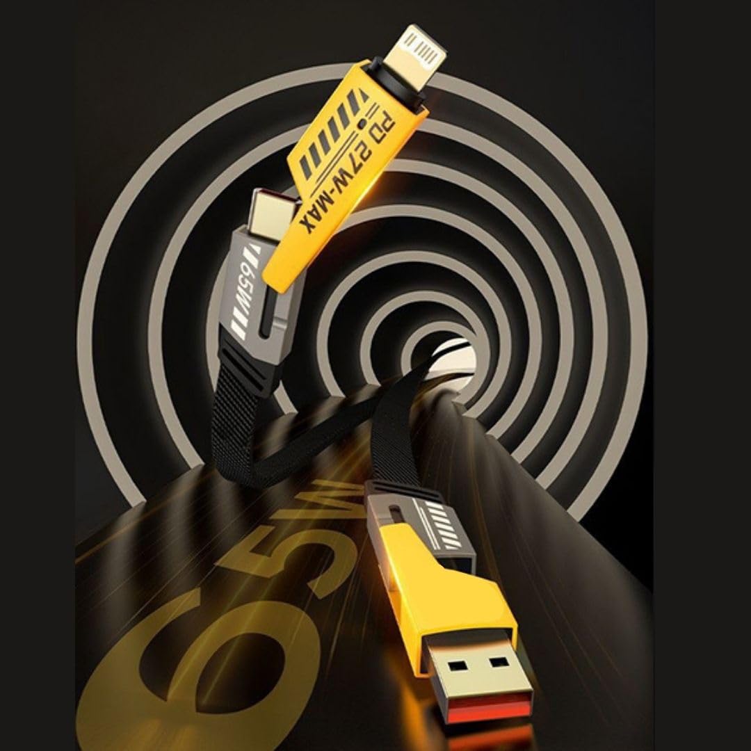 4-in-1 65W Charging Cable | USB-C, Lightning, Type-A