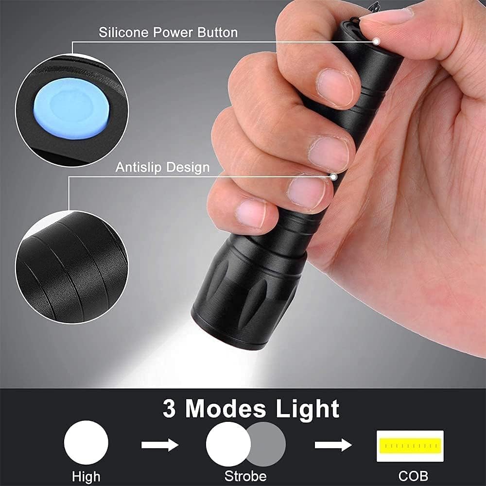 2 in 1 Led Mini Rechargeable Flashlight | Zoom LED with COB Light | Ultra Bright Handheld Torch with Side Lantern | Waterproof Telescopic Portable Torch with 3 Modes & Pen Clip