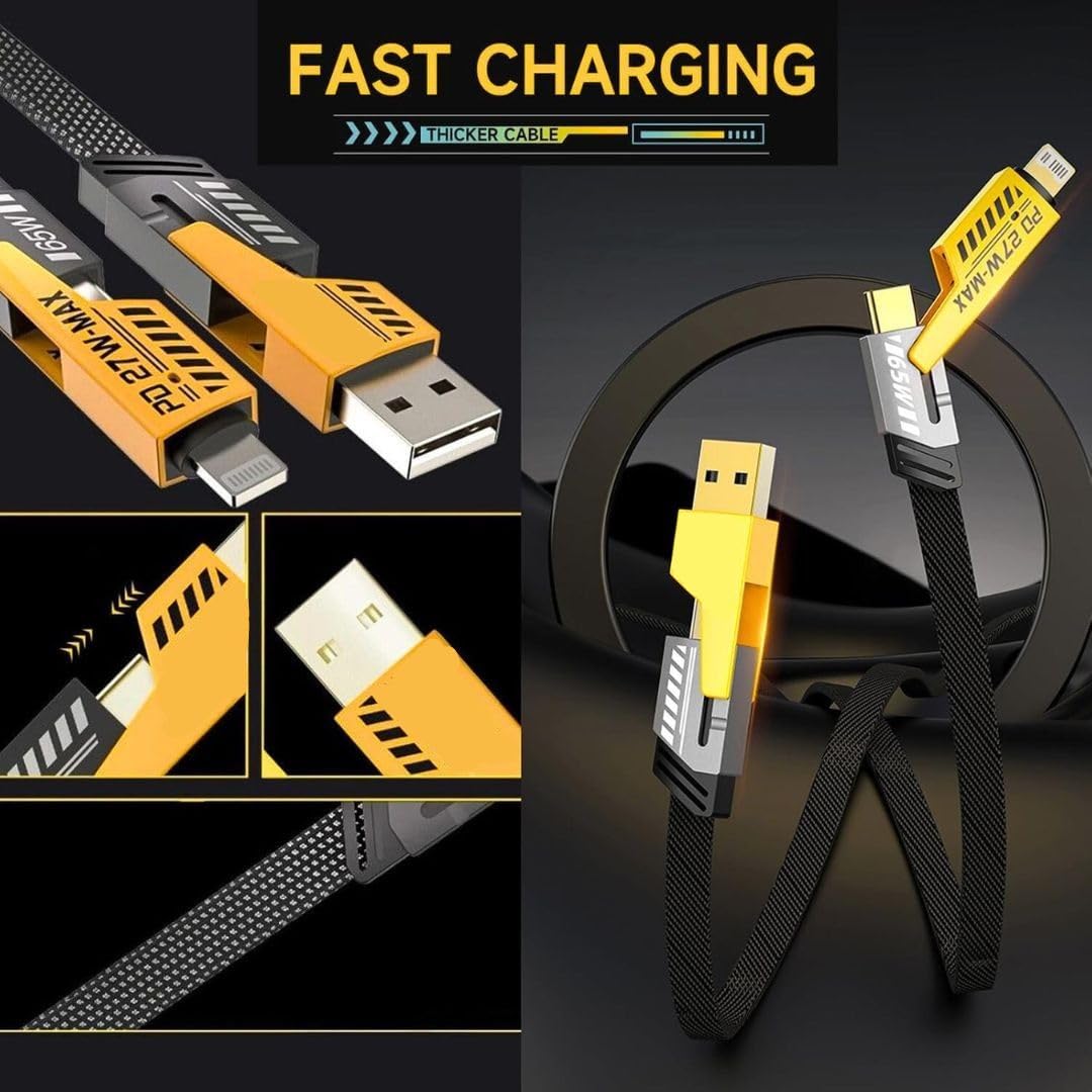 4-in-1 65W Charging Cable | USB-C, Lightning, Type-A