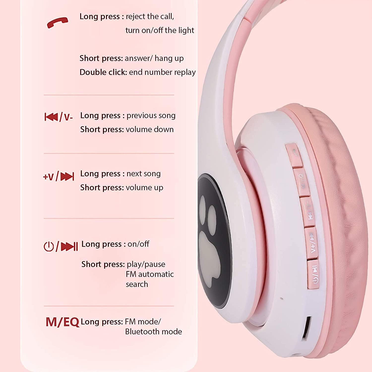 Kids Cat-Ear Bluetooth Headphones (LED, Mic,Wireless)