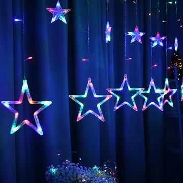 Festive Fantasy: Multi-Color Star Curtain LED Lights (2.5m, 1 Curtain, 138LED, 6+6 Star) — The Finest Diwali and Christmas Decoration & Gift Choice