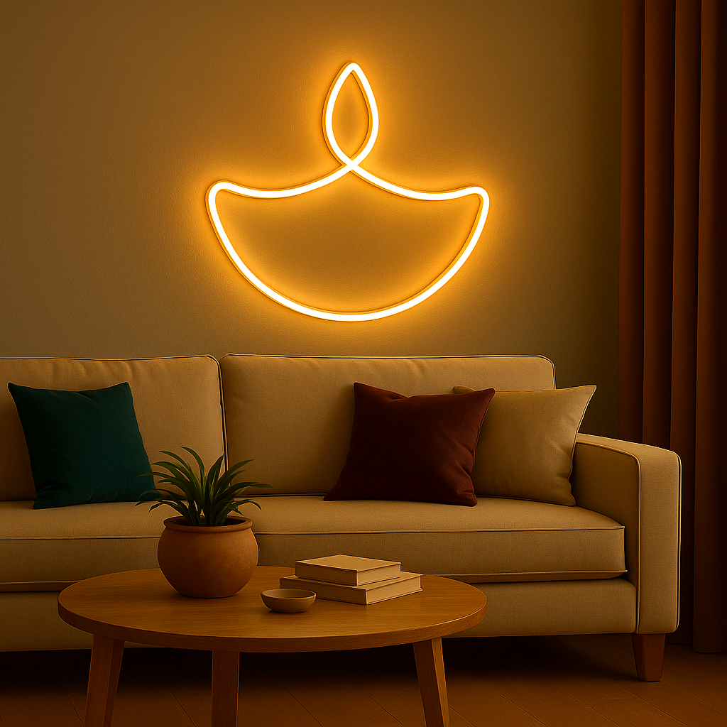 Festive Neon Diya (Warm White / RGB)