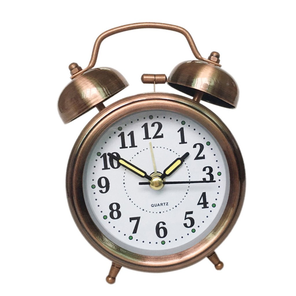 Retro Twin Bell Alarm Clock with Tick-Tick Movement, with Night Light Function and Loud Old-Fashioned Metal Alarm, Copper