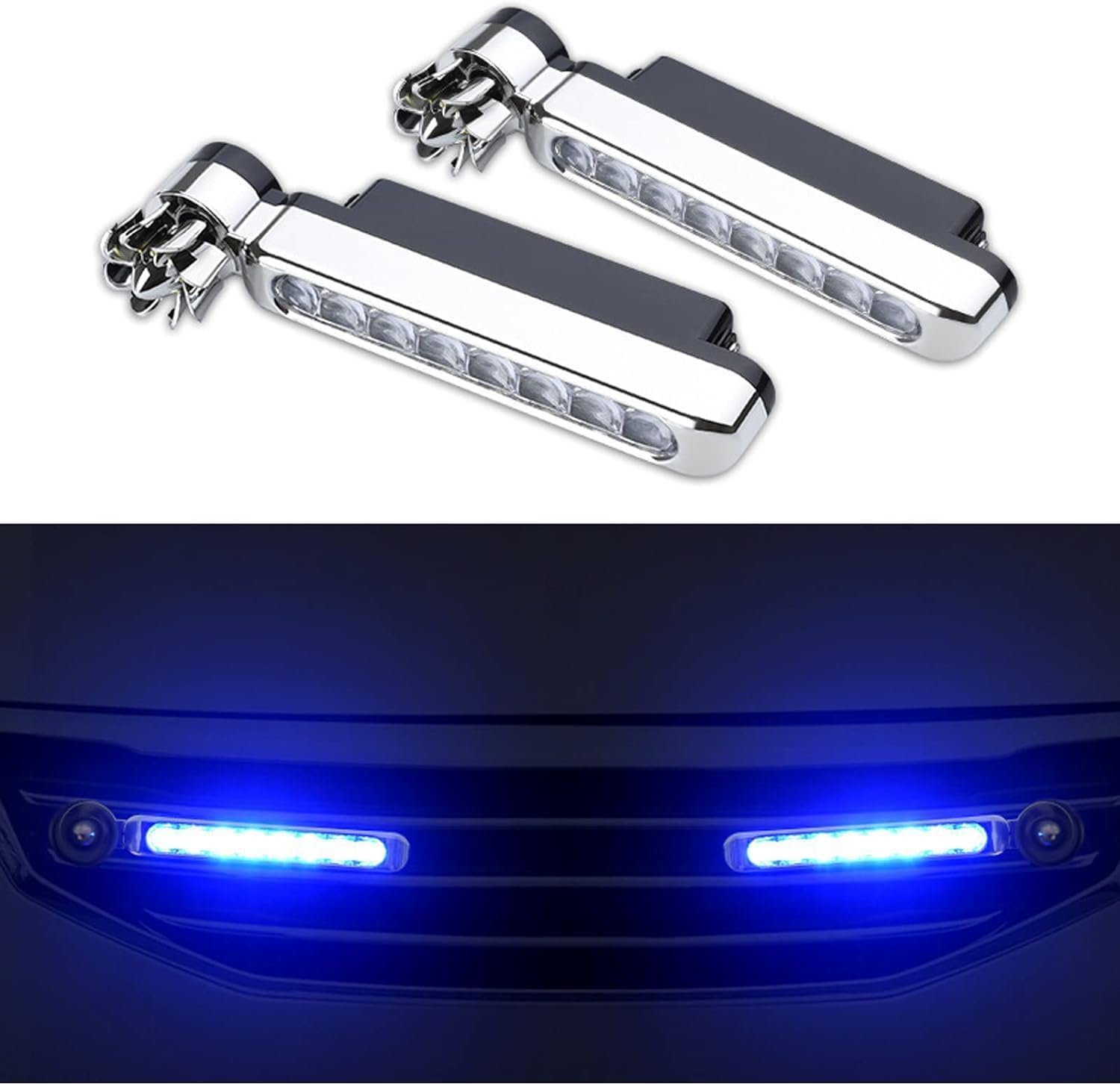 RAMPKD Universal Car Wind Power Daytime Running Light 8 LED Light External Fog Lights are Used for Car Driving Assist Light Accessories (Pack of 2)