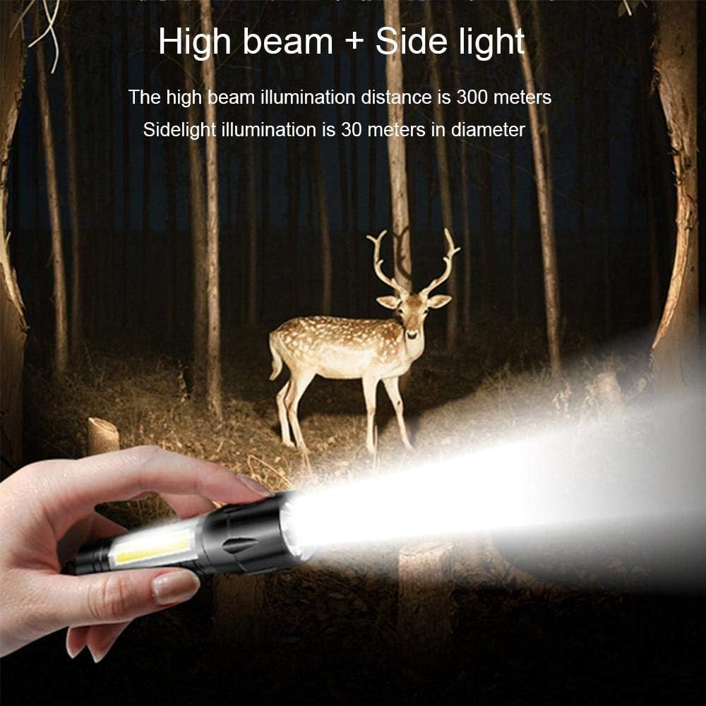 2 in 1 Led Mini Rechargeable Flashlight | Zoom LED with COB Light | Ultra Bright Handheld Torch with Side Lantern | Waterproof Telescopic Portable Torch with 3 Modes & Pen Clip