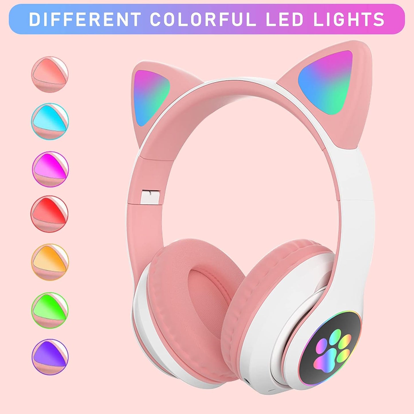 Kids Cat-Ear Bluetooth Headphones (LED, Mic,Wireless)