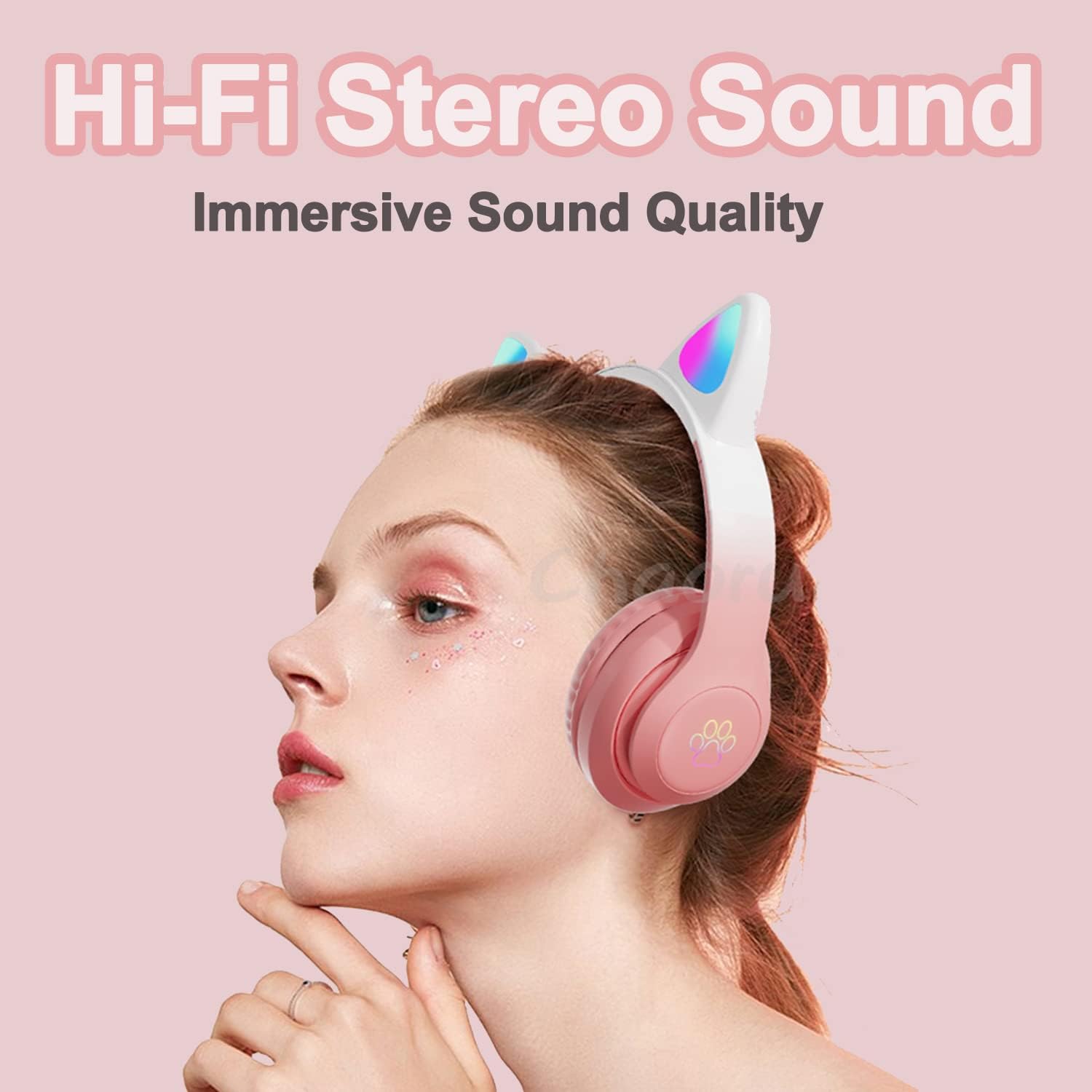 Kids Cat-Ear Bluetooth Headphones (LED, Mic,Wireless)