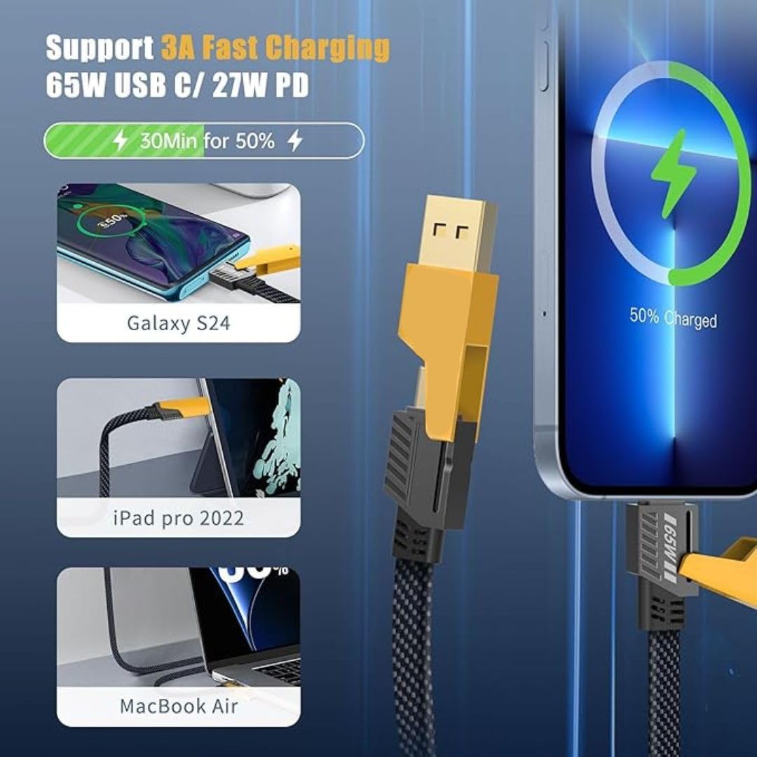 4-in-1 65W Charging Cable | USB-C, Lightning, Type-A
