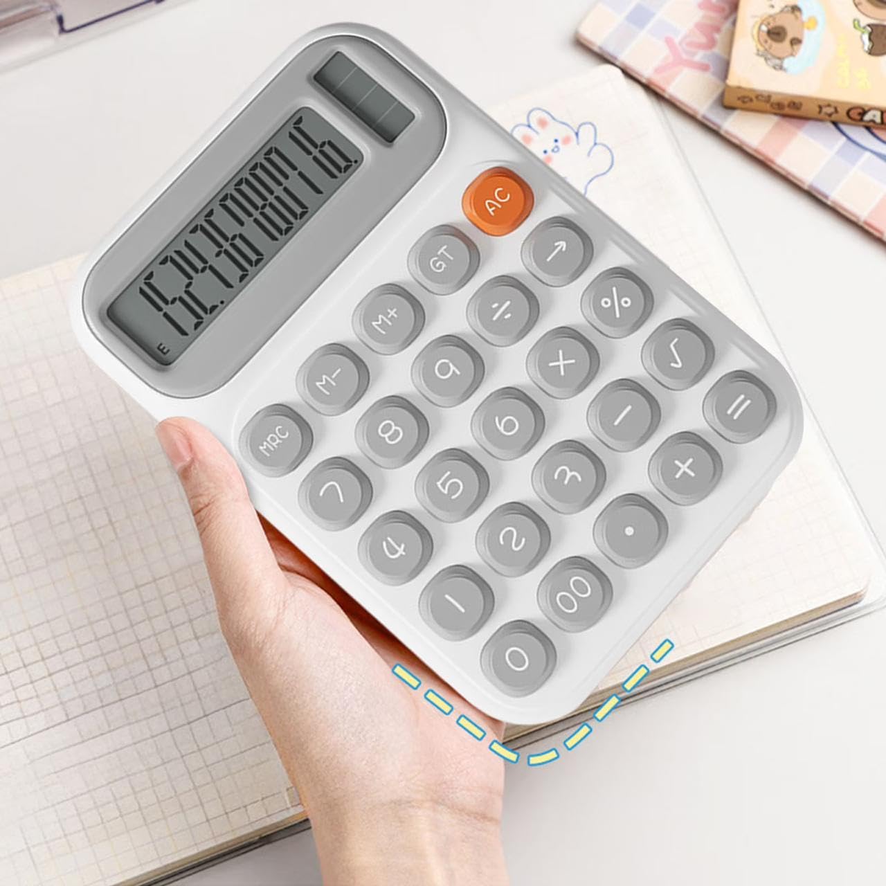 Cute Desktop Calculator with Large LCD Display, Soft Bubble Keys, GT & AC Buttons – Perfect for Study, Office & Home Use