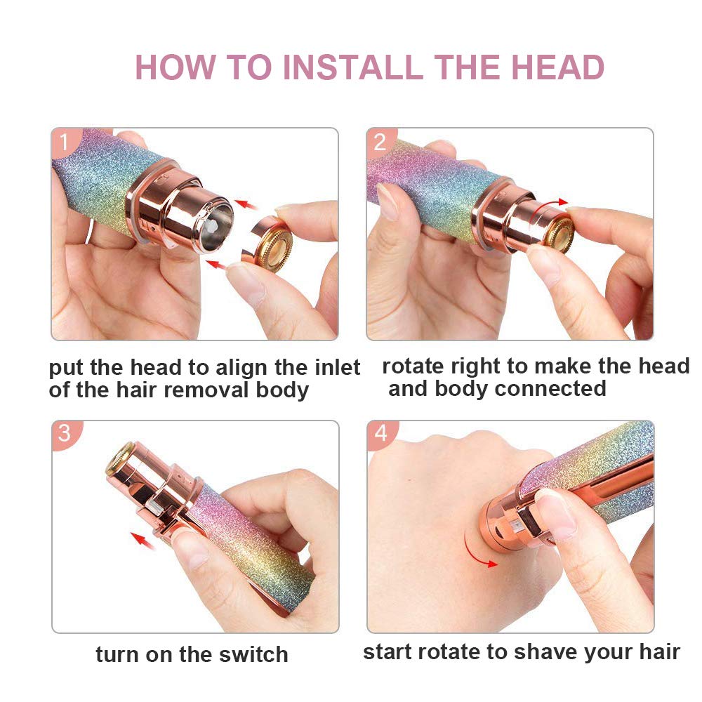 Painless Rechargeable Eyebrow Epilator & Facial Hair Removal Razor for Women, 2 IN 1 Electric Eyebrows Trimmer And Women's Face Hair Remover, Lips Nose Body Hair Shaver With LED Light, White (Blue)