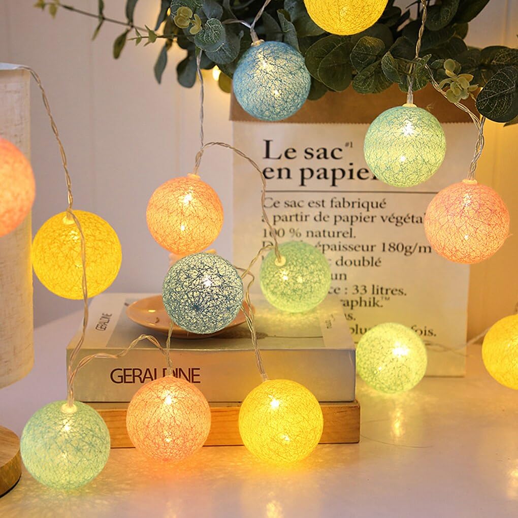 Fairy Cotton Ball Lights 10 LED Battery Powered String Light