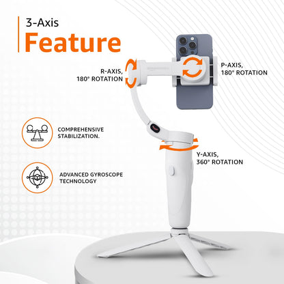 Amazon Basics Foldable 3-Axis Gimbal Stabilizer | Advanced Gyroscope | Shake-Free Footage | Object Tracking | Panoramic, Time-Lapse & Slow-Motion | 2500mAh Battery | Ideal for Vlogging (Light Grey)