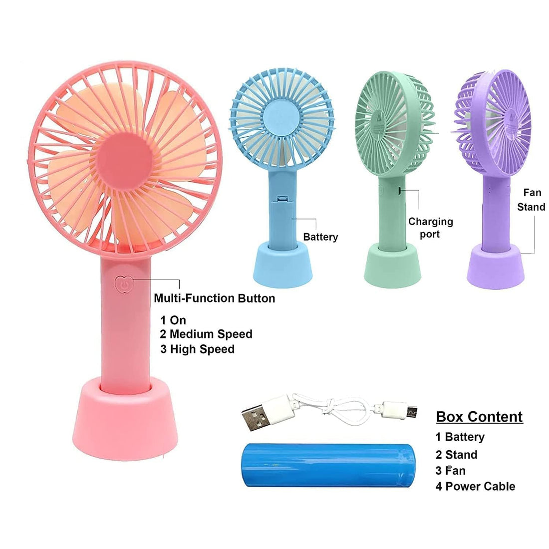 One94Store Mini Portable Hand Fan, Usb Fan Portable High Speed Built-in Rechargeable Battery Operated Summer Cooling Table Fan with Stand For Home Office Indoor Outdoor Travel (Assorted Color)