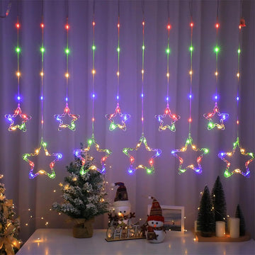 Qshare Neon Star String Lights - 5 Big and 5 Small Stars, Decorative LED Curtain Lights with 8 Flash Modes for Home, Balcony, Wall, Cafe, Indoor Outdoor Use, Festival & Celebration Decor (Multi)