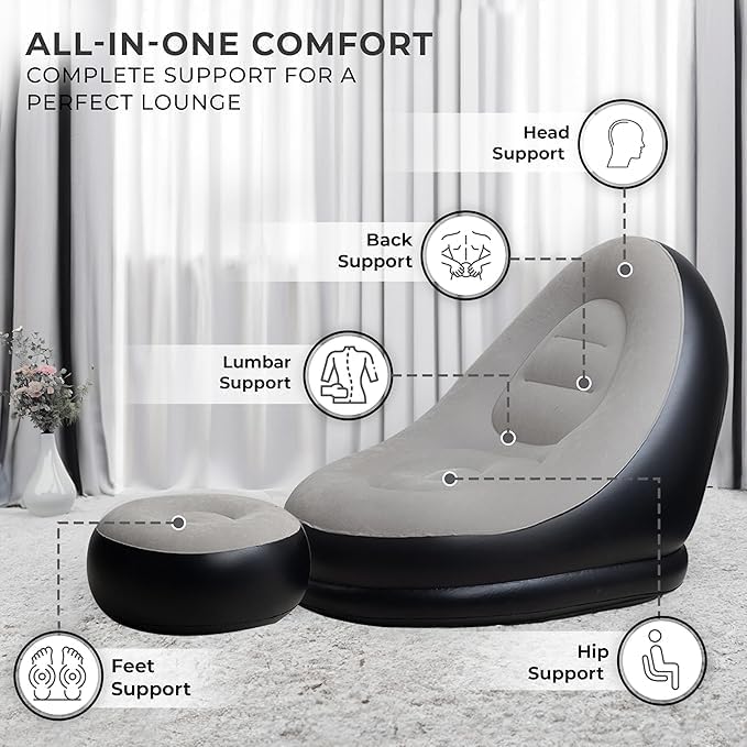 Inflatable Lounge Chair with Footstool – 2-in-1 Set