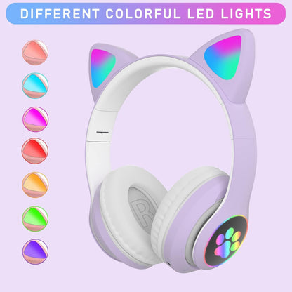 Kids Cat-Ear Bluetooth Headphones (LED, Mic,Wireless)
