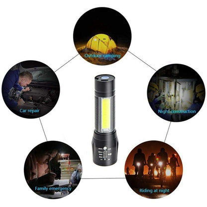 2 in 1 Led Mini Rechargeable Flashlight | Zoom LED with COB Light | Ultra Bright Handheld Torch with Side Lantern | Waterproof Telescopic Portable Torch with 3 Modes & Pen Clip