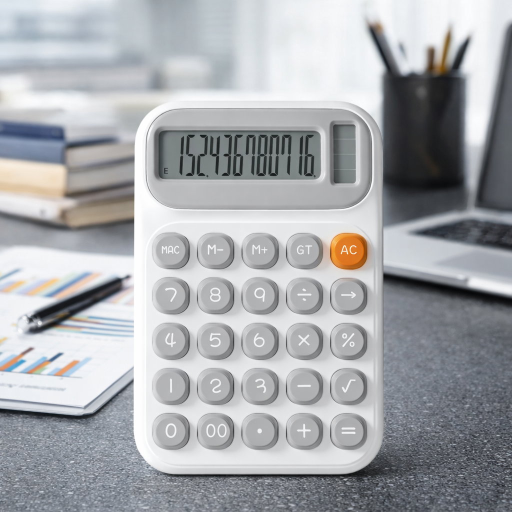 Cute Desktop Calculator with Large LCD Display, Soft Bubble Keys, GT & AC Buttons – Perfect for Study, Office & Home Use