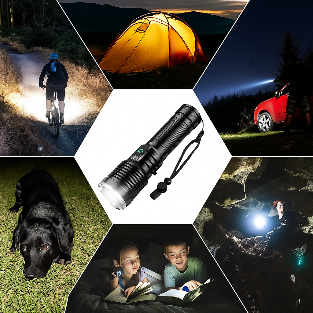 USB Charging LED Flashlight 2000M 9800MaH BATTERY