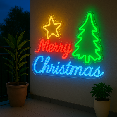 Merry Christmas Neon LED Sign Multicolor Tree