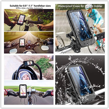 Bike Phone Holder Waterproof Mobile Phone Case for Bike Universal Motorcycle Phone Mount Bicycle Handlebar with Sensitive Touch Screen Fit Below 7.2 Smartphone