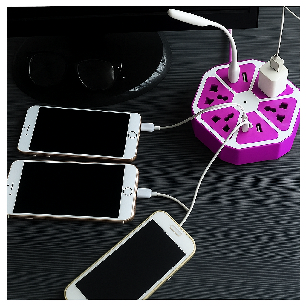 6-Port USB Socket with Cable Charging Pad Dock