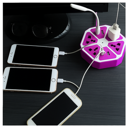 6-Port USB Socket with Cable Charging Pad Dock
