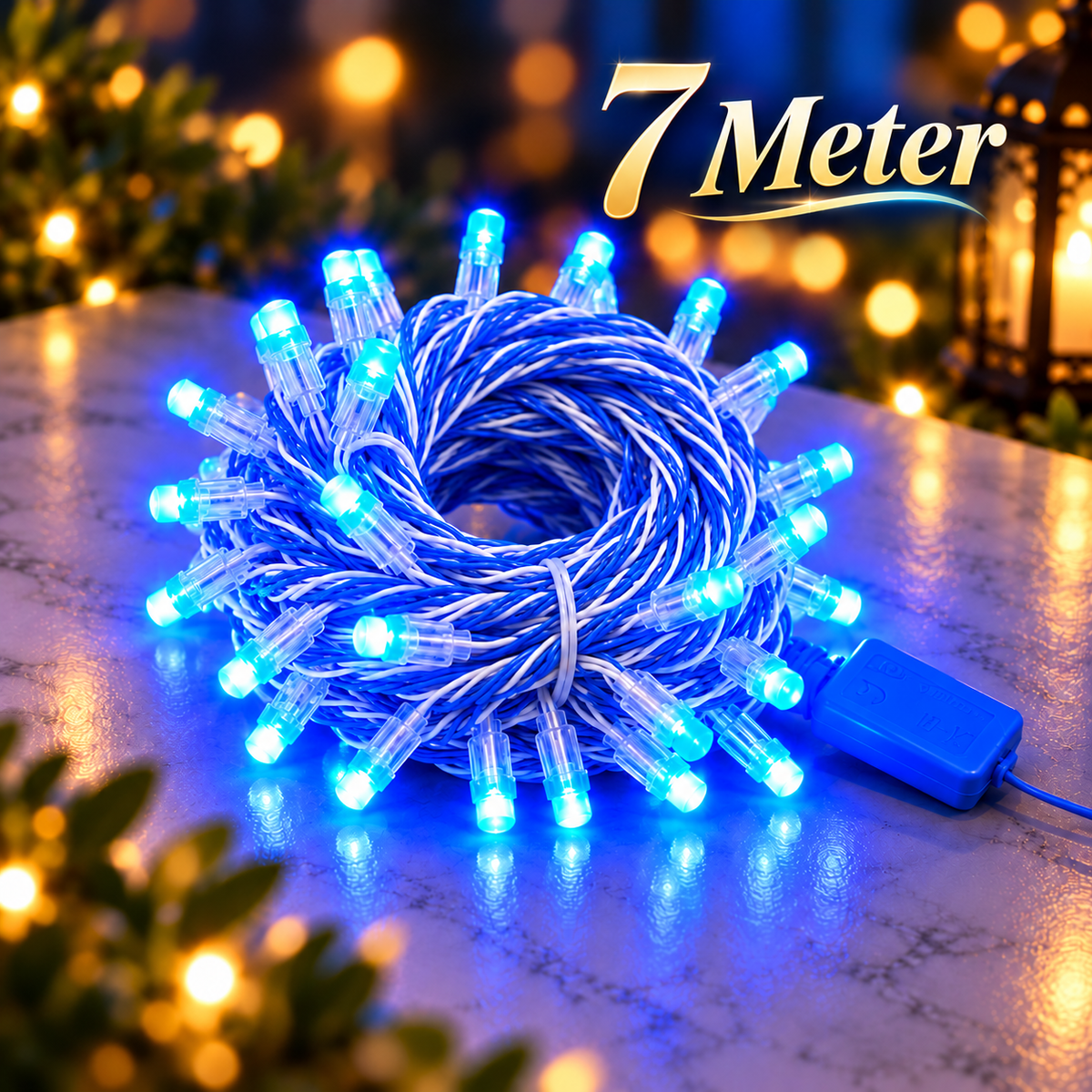 Blue Sparkle 7 Meter LED String Lights – Bright Blue Fairy Lights for Home, Balcony, Diwali & Festive Decoration