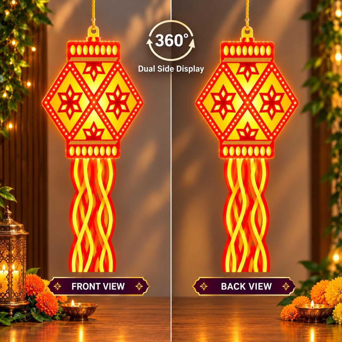 Royal Radiance LED Hanging Lantern – Traditional Golden Glow Decorative Light for Diwali, Home & Festive Decor