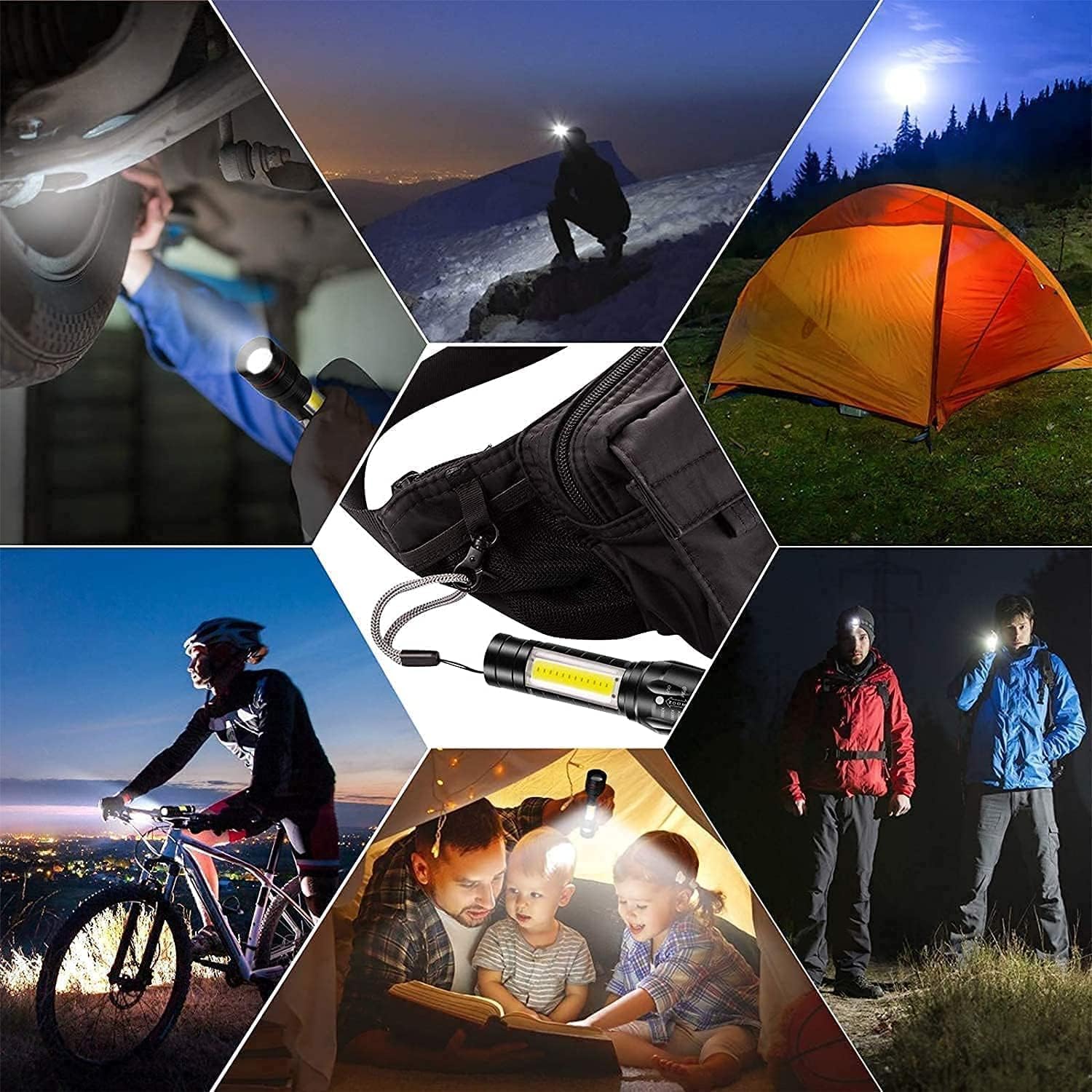 2 in 1 Led Mini Rechargeable Flashlight | Zoom LED with COB Light | Ultra Bright Handheld Torch with Side Lantern | Waterproof Telescopic Portable Torch with 3 Modes & Pen Clip