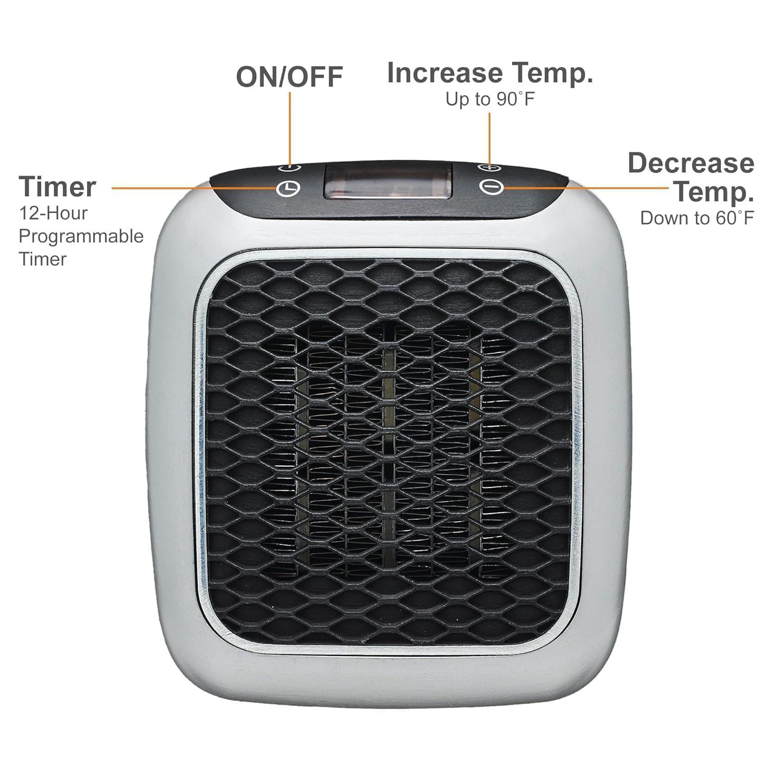 800 Convenient Wall Outlet Heater with Adjustable Thermostat Programmable 12 Hour Timer Auto Shut-Off - Mini Ceramic Heater Quiet and Space Saving