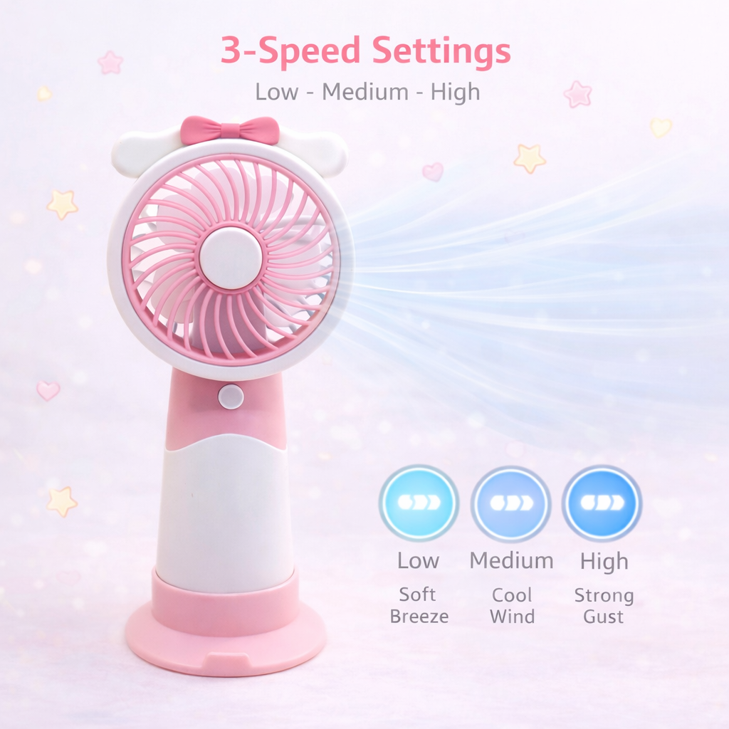 Cute Portable Charging 3 Speed Mode Fan with Desk Stand