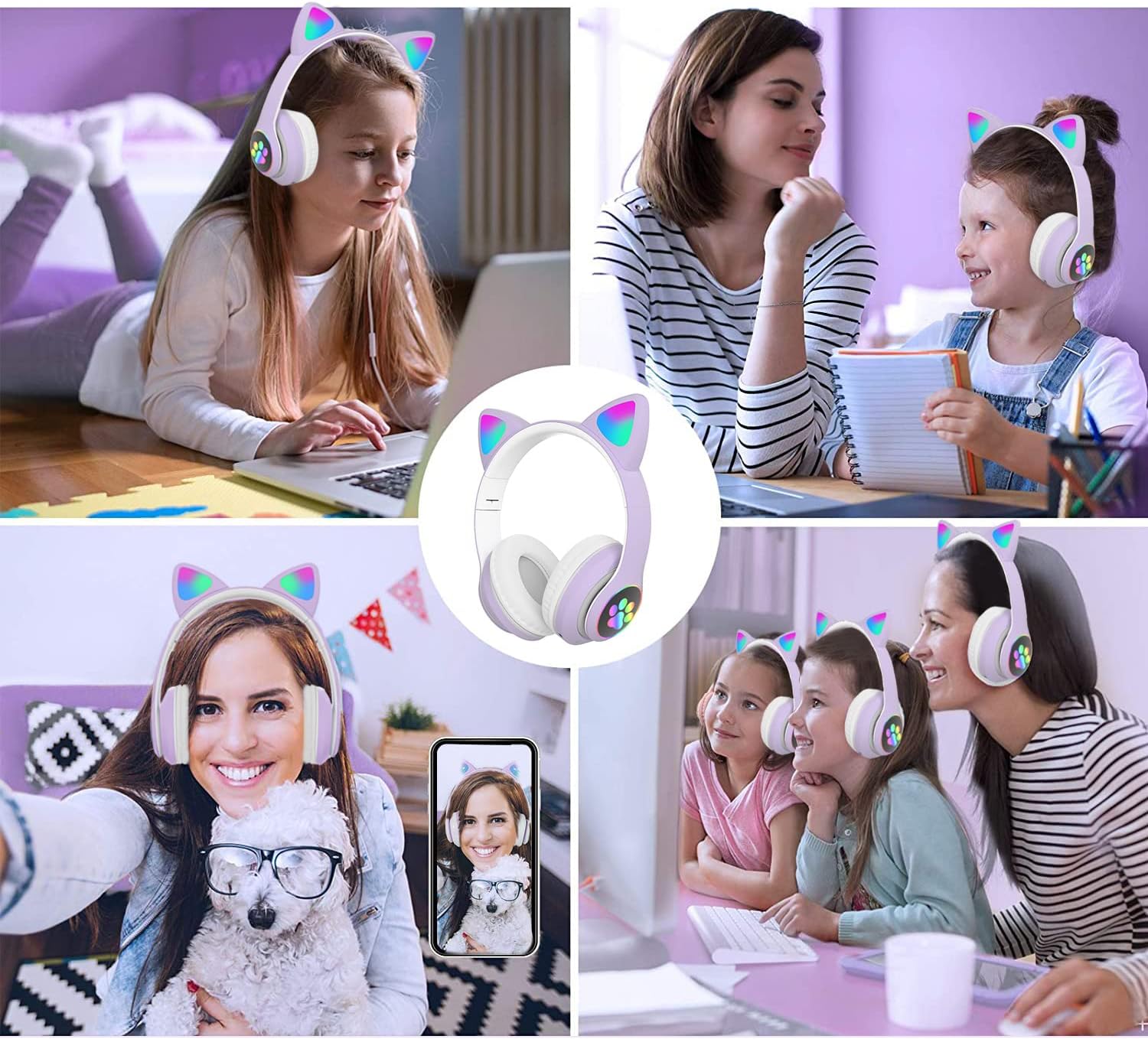 Kids Cat-Ear Bluetooth Headphones (LED, Mic,Wireless)