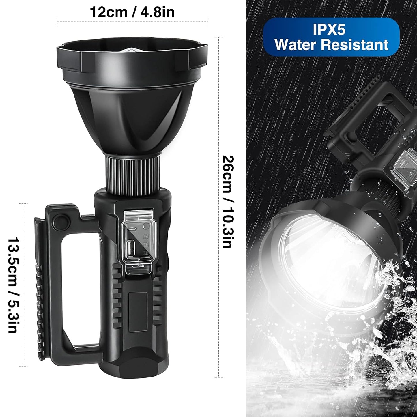 100W Rechargeable LED Multifunctional Searchlight USB Side