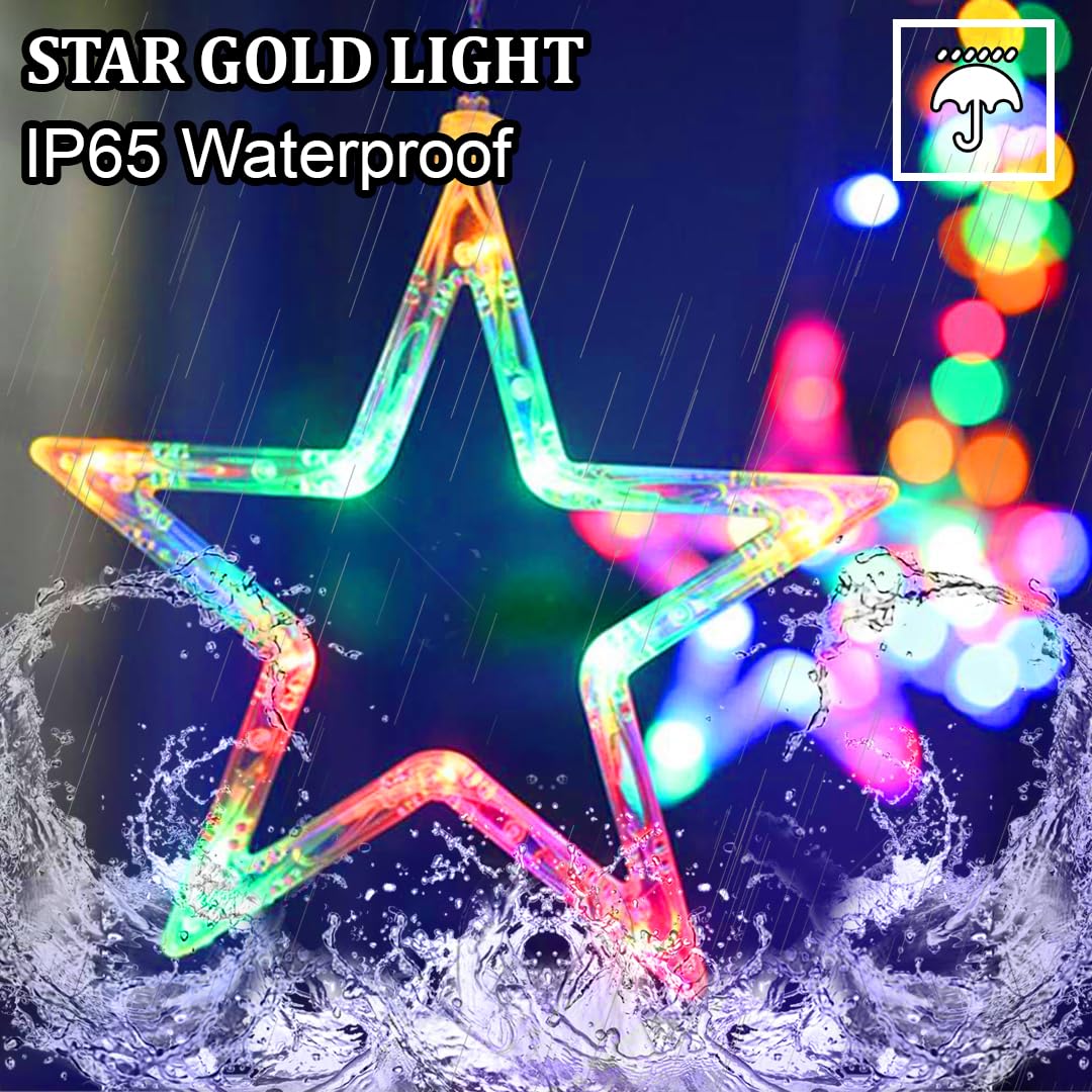 Festive Fantasy: Multi-Color Star Curtain LED Lights (2.5m, 1 Curtain, 138LED, 6+6 Star) — The Finest Diwali and Christmas Decoration & Gift Choice