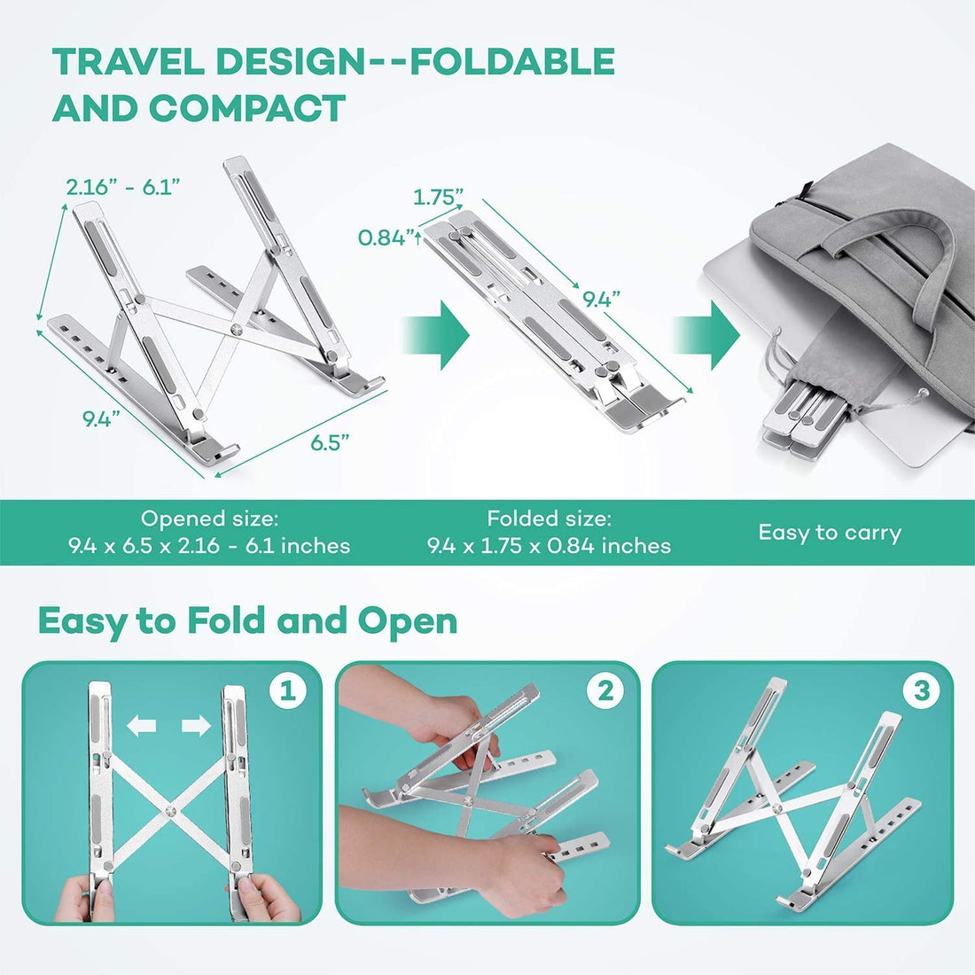 Portable & Adjustable Laptop Stand Holder with Built-in Foldable Legs and High Quality Fibre