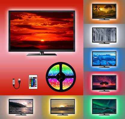 NIYAMAX 2 Meter USB-Powered 5050 RGB LED Strip Lights – 16 Color Changing Backlight Kit with Remote Control, 30 LEDs/M, Easy Installation, Perfect for Home Theater & Gaming Setup