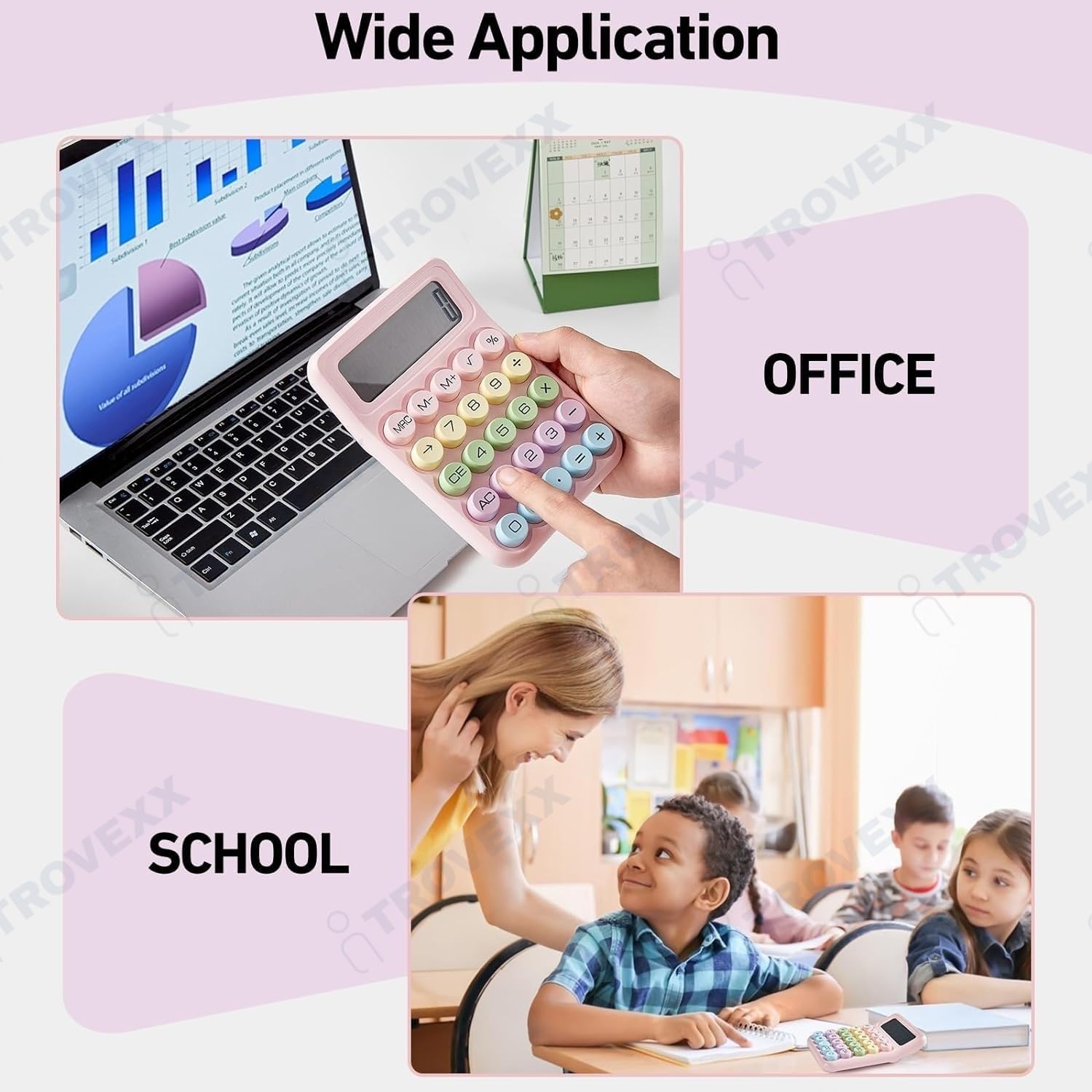 Cute Desktop Calculator with Large LCD Display, Soft Bubble Keys, GT & AC Buttons – Perfect for Study, Office & Home Use