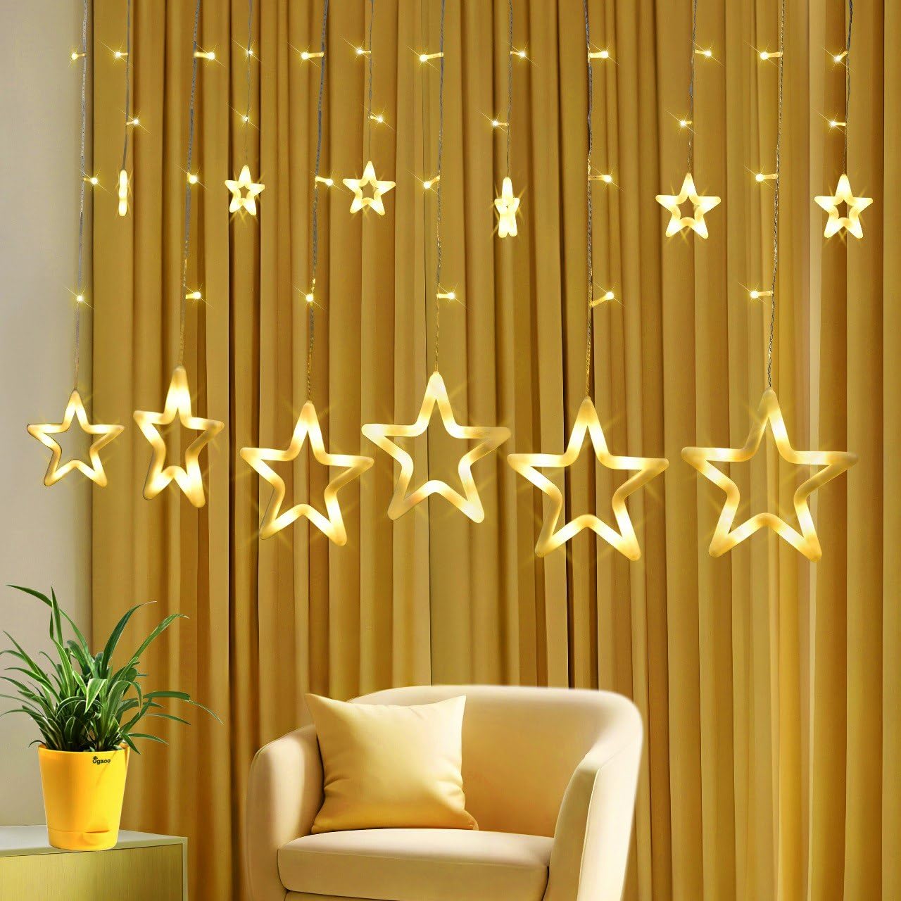 Warm White 6 Star Curtain Lights 2