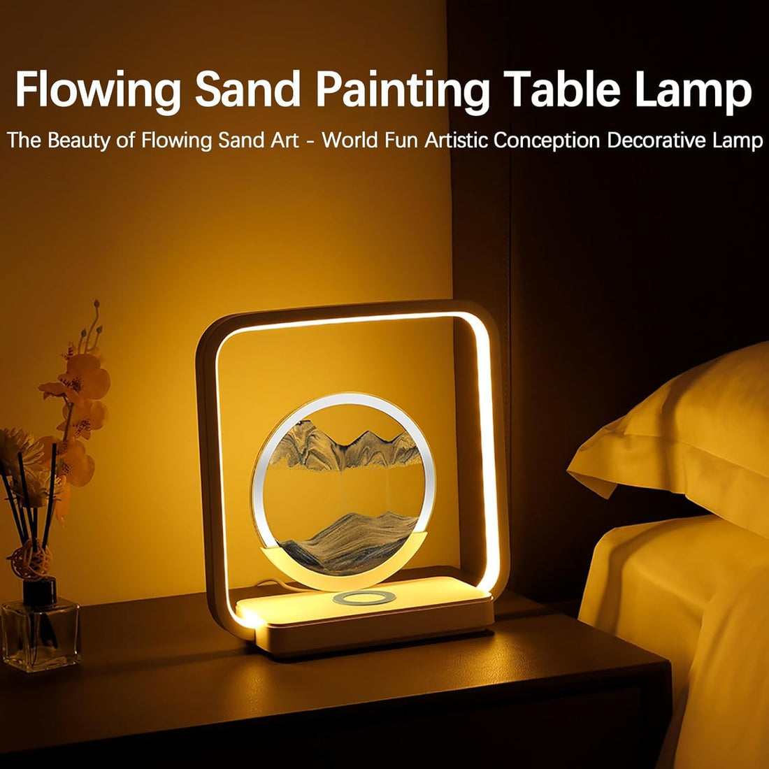 Sand Art Table Lamp, 360° Rotating 3D Deep Sea Liquid Motion Sand Art Picture, Quicksand Painting Table Lamp