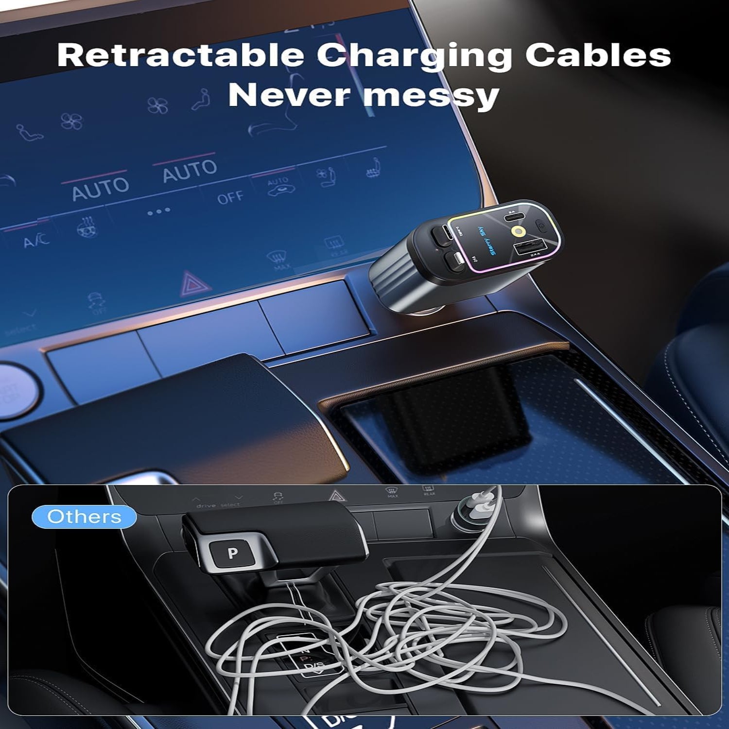 120W Retractable USB car charger