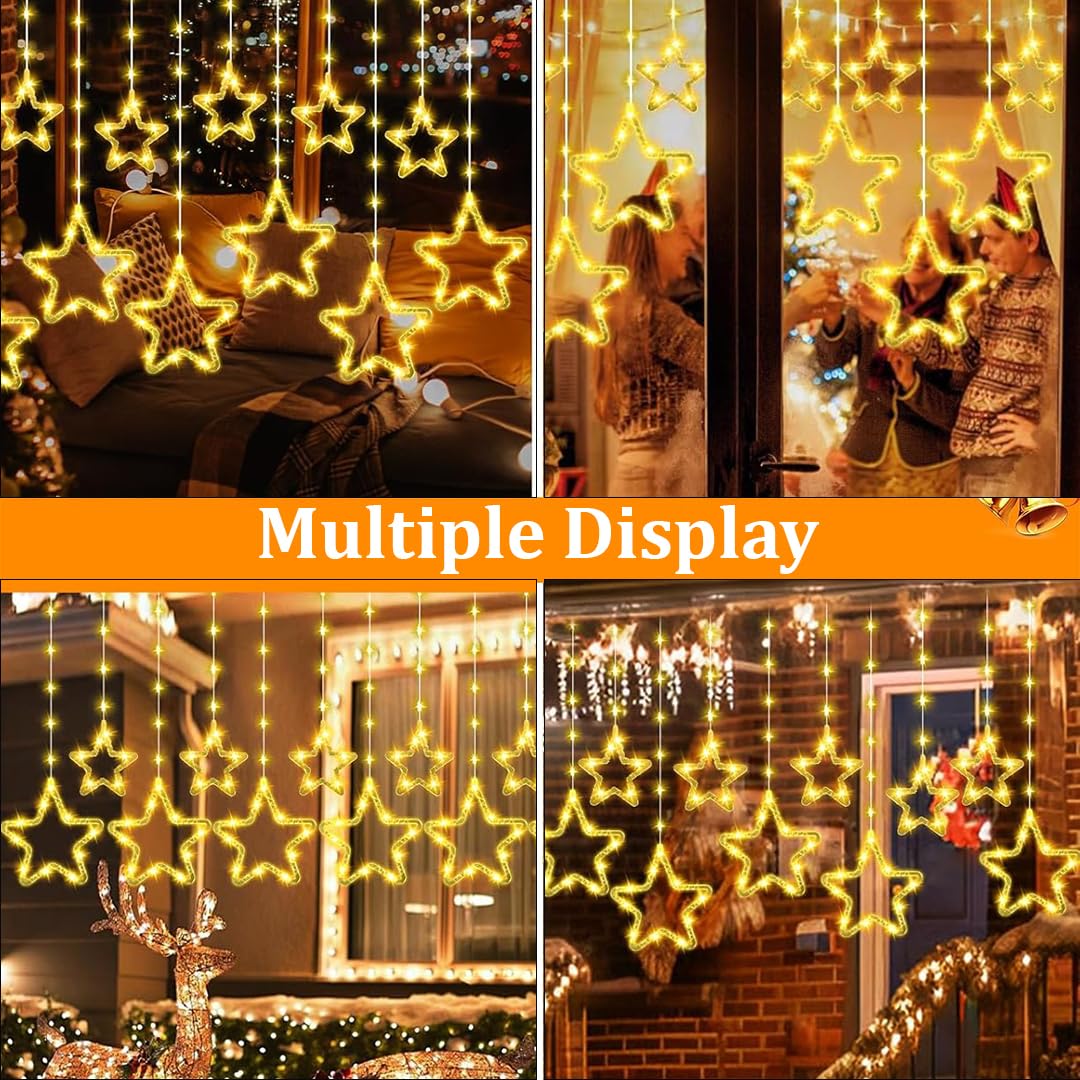 Waterproof Warm Star Curtain Lights 5+5 Neon