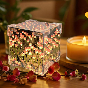 Infinity Tulip Lamp – DIY Mirror Cube with 30 LED Flowers