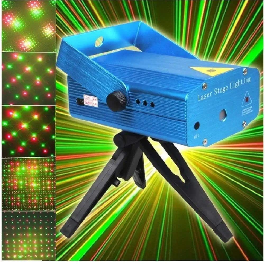 K D Enterprises Party Mini Laser Projector Stage Lighting Sound Activated Dot Design Laser Light for Party and Dj with Mini-Tripod Stand for Diwali(Plug-in)