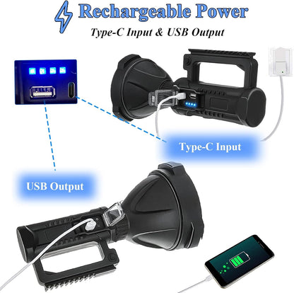 100W Rechargeable LED Multifunctional Searchlight USB Side