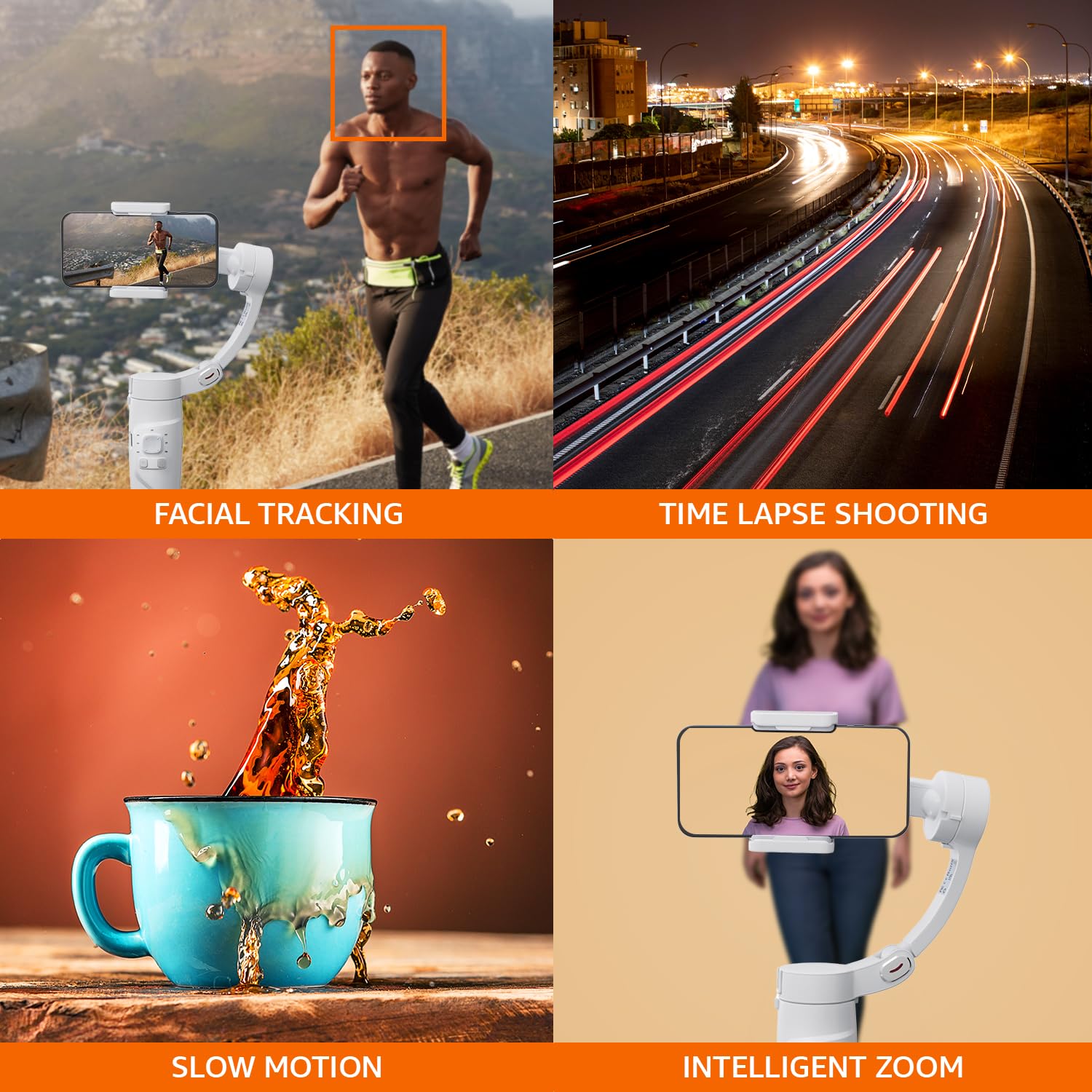 Amazon Basics Foldable 3-Axis Gimbal Stabilizer | Advanced Gyroscope | Shake-Free Footage | Object Tracking | Panoramic, Time-Lapse & Slow-Motion | 2500mAh Battery | Ideal for Vlogging (Light Grey)