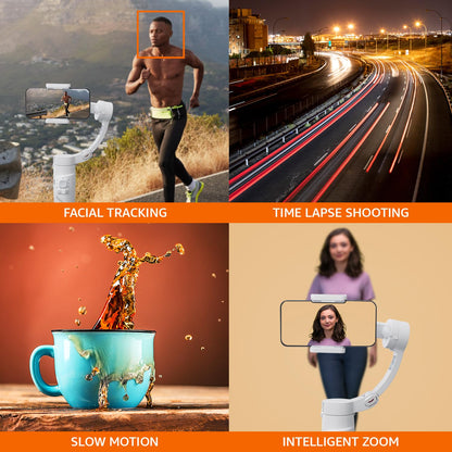 Amazon Basics Foldable 3-Axis Gimbal Stabilizer | Advanced Gyroscope | Shake-Free Footage | Object Tracking | Panoramic, Time-Lapse & Slow-Motion | 2500mAh Battery | Ideal for Vlogging (Light Grey)