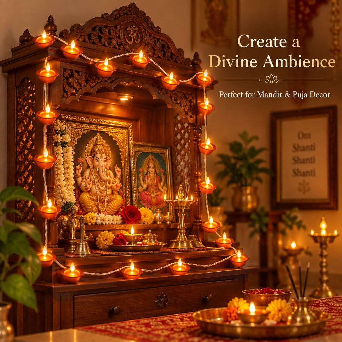 One94Store Brown Diya String Lights 3 Meter | 14 LED Decorative Lights for Diwali, Puja, Navratri, Christmas, Party & Home Décor | Warm White (Pack of 1)