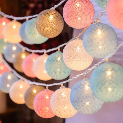 Fairy Cotton Ball Lights 10 LED Battery Powered String Light